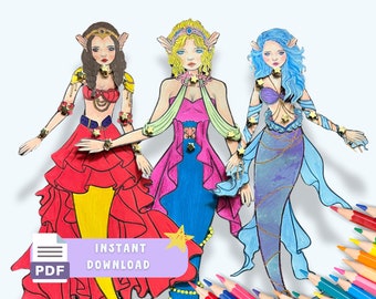 DIY Movable Mermaid  Paper Dolls - Printable Activity for Kids - Adult Coloring - Learning Worksheets - Paper Toy