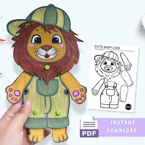 Cute Baby Lion Coloring Movable Paper Doll - Fun DIY Craft for Kids and Adults - Instant Download - Printable PDF