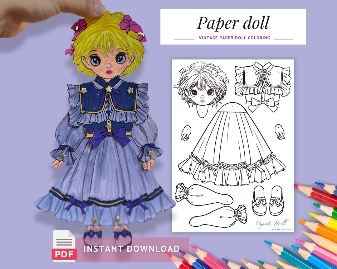 Vintage Children 1880's Handmade Paper Doll Coloring Pages Fun ...