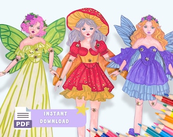 Handmade Paper Fairy Doll Coloring Pages - Fun Kids Craft Activity with Movable Doll and Fairy Tale Theme