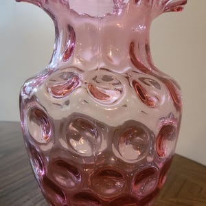 1950s Fenton Cranberry Coin Dot Vase with ruffle