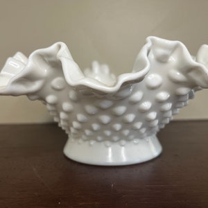 Fenton Milk Glass Hobnail Bowl with Three Candle Holders