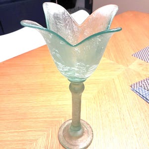 Tulip Vase Long Stem Candle Holder. Vintage. Heavy Green Glass. Gorgeous!