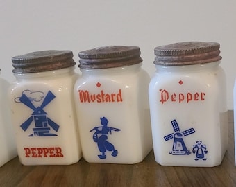 Tarros de especias de vidrio con leche vintage (varios disponibles)