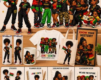 Juneteenth Kids PNG Clipart, Black Kids Characters, Black Children Clipart, Classroom Decor, Juneteenth, Sublimation Designs