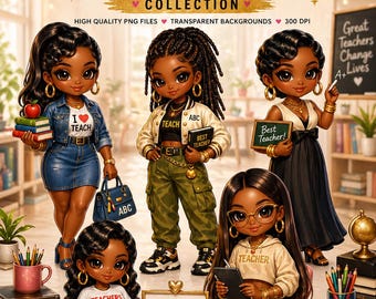 Black Teacher Clipart, African American Educators PNG, Black Girl Stickers (Digital Download)