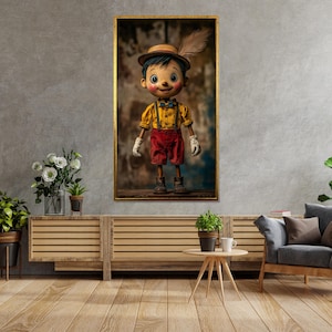 Whimsical Wooden Puppet Canvas Art, Charming Marionette Wall Print, Enchanting Doll Poster, Wall Art Canvas Design, Ready to Hang Decor