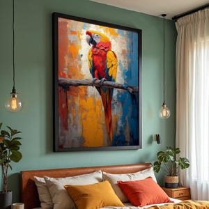 Vibrant Parrot Canvas Art, Colorful Parrot Wall Print, Animal Wall Art, Multicolor Bird Canvas, Wall Art Canvas Design, Ready To Hang Decor