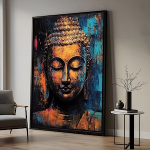 Golden Buddha Canvas, Buddha Wall Art, Spiritual Art, Abstract Buddha Print, Wall Art Canvas Design, Ready To Hang Decoration