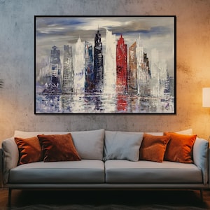 Abstract Cityscape Reflection, Modern Urban Skyline Canvas, City Wall Art, Vibrant Skyscraper Print, Wall Art Canvas Design, Ready to Hang