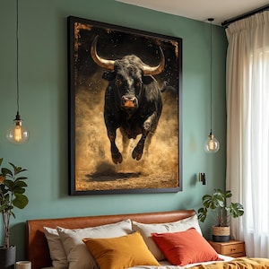 Mighty Bull Canvas, Charging Bull Art, Animal Wall Decor, Bull Wall Print, Dynamic Canvas Design, Ready To Hang Home Decoration