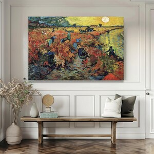 Van Gogh Red Vineyards Canvas Wall Art, Vintage Vineyard Printing, Impressionist Landscape Canvas, Farm Harvest Scene, Rustic Home