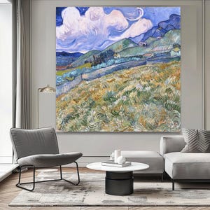 Vincent van Gogh Wheatfield Landscape Canvas, Impressionist Farm Scene Wall Art, Vintage Style Nature Canvas, Printed Brushstroke Decor