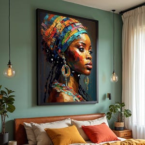 African Beauty Canvas, Colorful Portrait Wall Art, Woman in Vibrant Headwrap, Wall Art Canvas Design, Ready to Hang Decoration