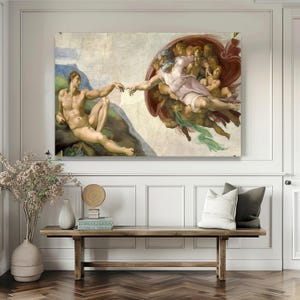 Creation of Adam Canvas Wall Art, Michelangelo Renaissance Printing, Classic Biblical Artwork, Famous Art Masterpiece, Home Decor Canvas