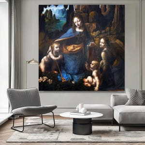 Leonardo da Vinci Virgin of the Rocks Canvas, Renaissance Religious Wall Art, Classic Madonna and Child Printing, Spiritual Home Decor,