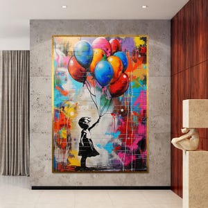 Colorful Balloon Girl Graffiti Canvas, Street Art Wall Print, Urban Art Decor, Wall Art Canvas Design, Ready to Hang Decoration