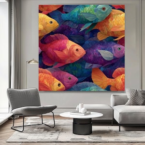 Colorful Tropical Fish Canvas Wall Art, Vibrant Underwater Scene, Ocean Life Decoration, Artistic Marine Print, Modern Home Wall Decor
