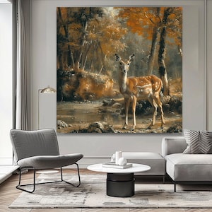 Graceful Deer in Autumn Forest Canvas, Woodland Animal Art, Nature Landscape Wall Decoration, Rustic Wildlife Canvas Print