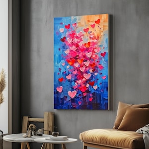 Colorful Hearts Canvas, Love Heart Wall Art, Abstract Heart Art, Wall Art Canvas Design, Ready To Hang Decoration