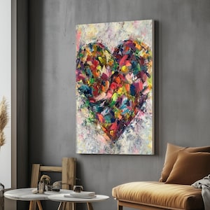 Tela de coração colorido, arte abstrata de amor, impressão de coração multicolorido, design de tela de arte de parede, decoração pronta para pendurar