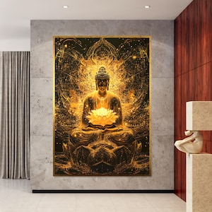 Golden Buddha Lotus Canvas, Spiritual Wall Art, Meditation Decor, Buddha Canvas Print, Wall Art Canvas Design, Ready to Hang Decoration