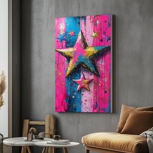 Vibrant Star Canvas, Multicolor Star Wall Art, Splatter Paint Star Print, Wall Art Canvas Design, Ready To Hang Decoration