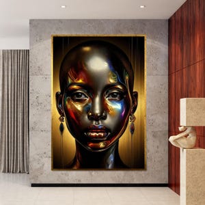 Multicolor Abstract Face, Metallic Portrait Canvas, Wall Art Design, Vibrant Face Print, Abstract Art, Ready to Hang Decoration
