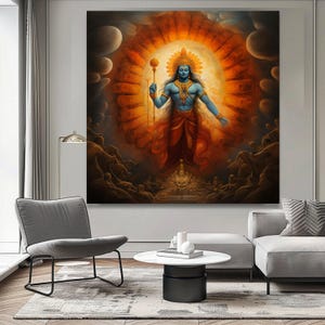 Divine Vishnu Canvas Wall Art, Hindu God Printing, Spiritual Home Decor, Blue Deity Illustration, Mythology Art Print, Sacred Figure Artwork