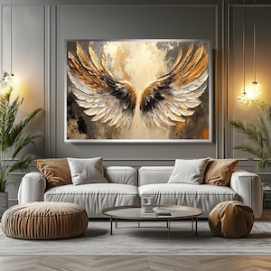 Golden Angel Wings Canvas, Printed Wings Wall Art, Elegant Metallic Decor, Abstract Canvas, Wall Art Design, Ready to Hang Decoration