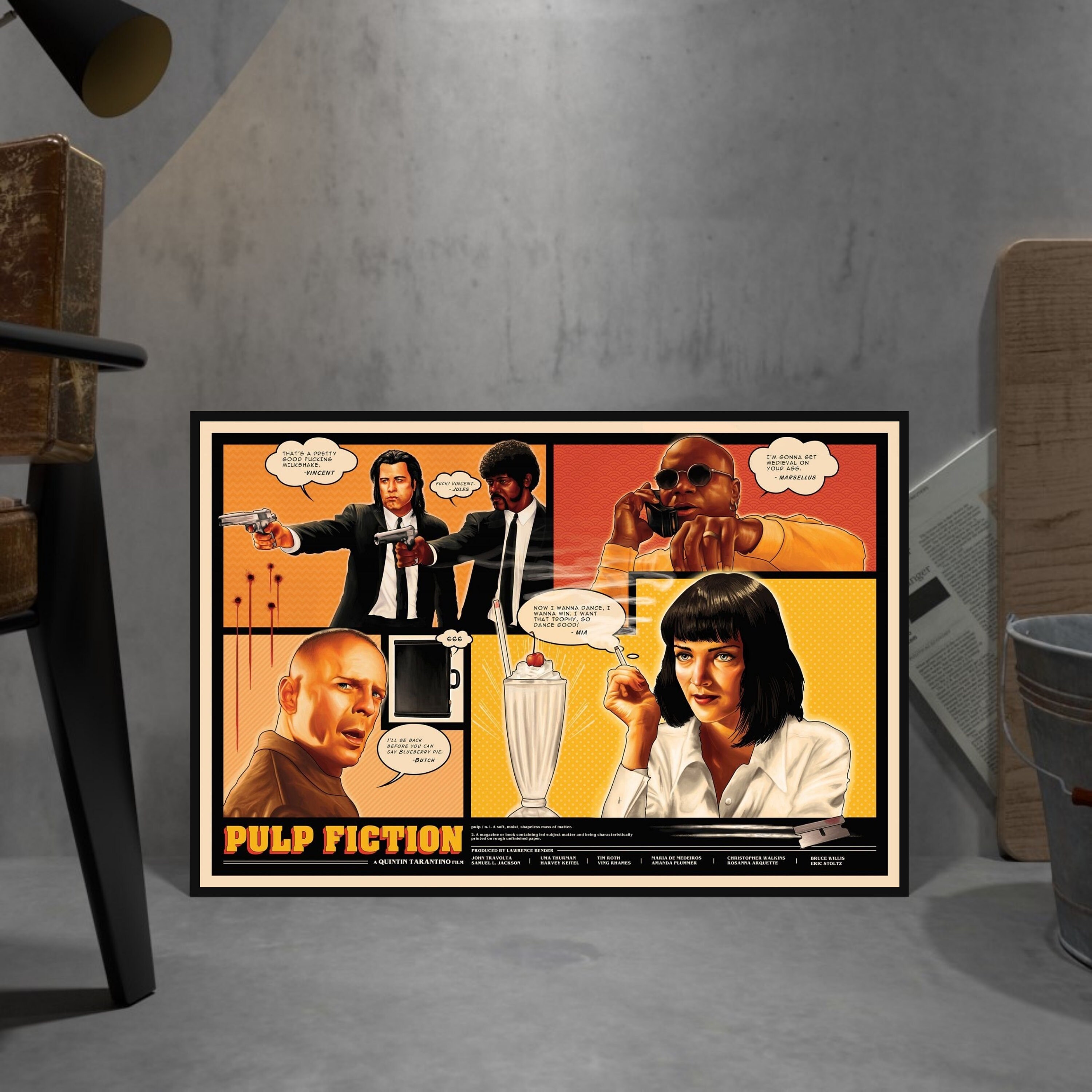 Pulp Fiction Poster, Uma Thurman Wall Art, Rolled Canvas Print, Quentin ...