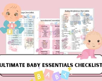 Checklista för babyns nödvändigheter, checklista för sjukhusväska, utskrivbar babyregister, redigerbar, anpassningsbar, direktnedladdning