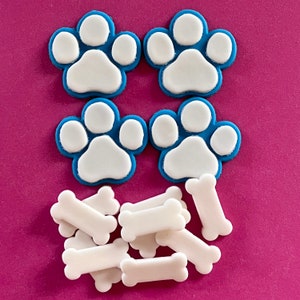 Edible Paw Prints, Bones, Name, Age, letters numbers - Icing fondant Cake Toppers - Children's Birthday Cake