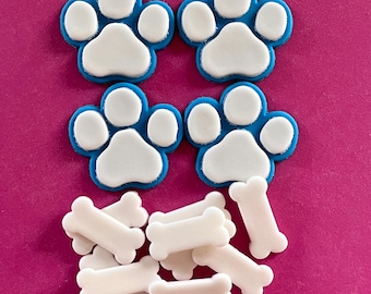 Edible Paw Prints, Bones, Name, Age, letters numbers - Icing fondant Cake Toppers - Children's Birthday Cake