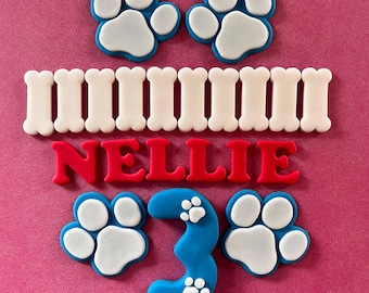Huellas comestibles, huesos, escudo, nombre, edad, letras y números - Adornos para tartas de fondant - Tarta de cumpleaños infantil