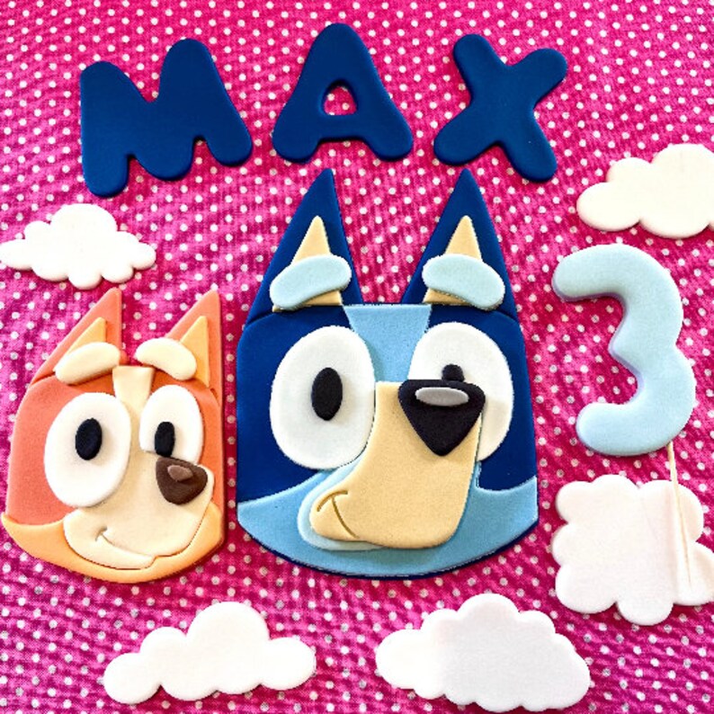 Edible Blue Dog Face, Orange Dog, Clouds, Name, Age, Letters Numbers