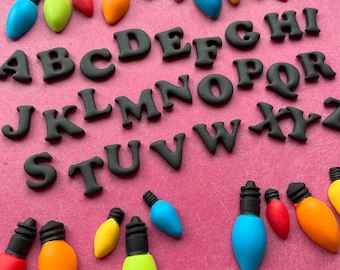 Edible Black letters or Alphabet with Christmas Fairy Lights Cake Topper