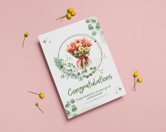 Congratulations Card, Achievement, Congratulation, Promotion, Graduation Card, Success, Bouquet, Congrats, New Job Card, Printable Card