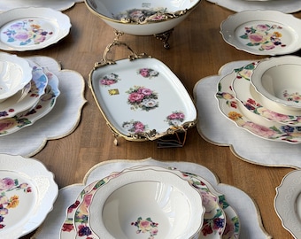 Service de vaisselle en porcelaine à fleurs roses pour six personnes, vaisselle romantique pour Garden-Party