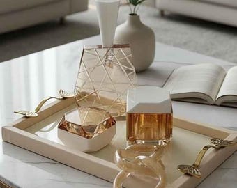 Ensemble de plateaux en verre cristal, accessoires géométriques modernes pour la maison, bougeoir en similicuir