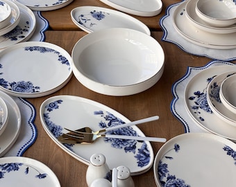 Service de vaisselle bleu blanchissant - 60 pièces pour 12 personnes