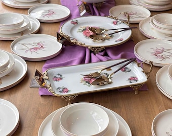 Violet Porcelain Dinnerware Set: 57-Piece Elegant Table Setting for 12 People