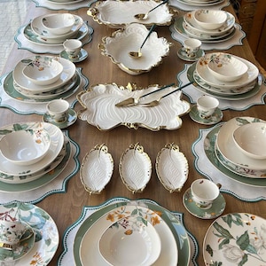Luxury 99 Piece Dinnerware Set | Almira Porcelain Table Set for 12 Person
