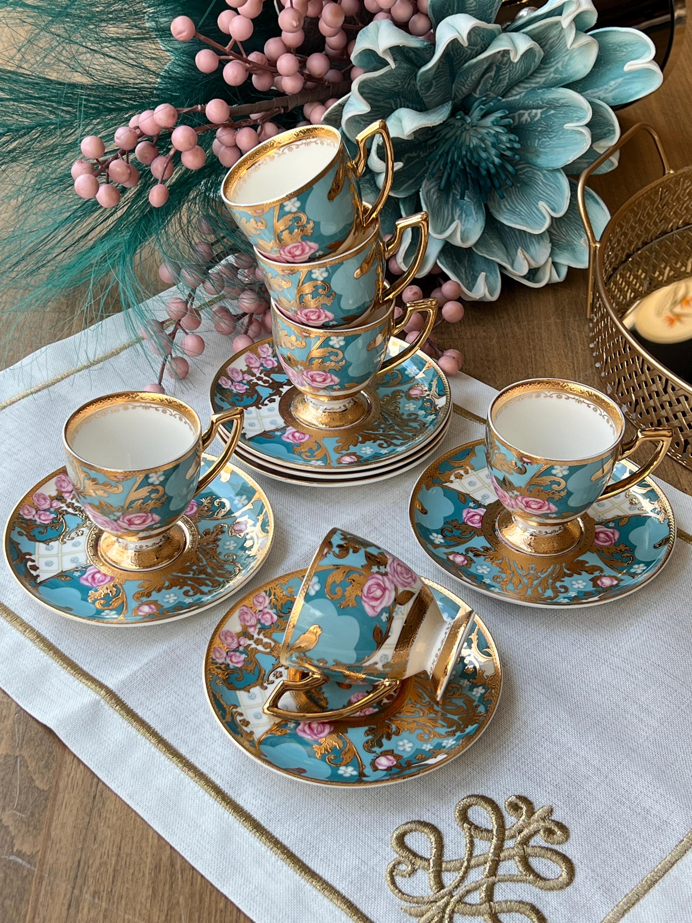 Porcelain Coffee Mugs Gold Nisa Turkish Coffee Cup Set 18-Piece | 3oz ...