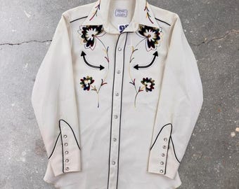 Koszula westernowa H Bar C California Ranchwear z lat 70., haftowana, z perłowymi zatrzaskami | M