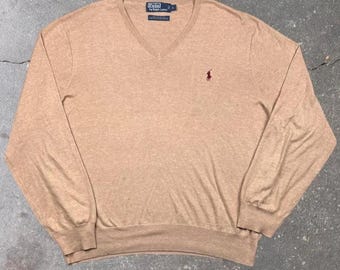 Sweter z dekoltem w serek z bawełny Pima Polo Ralph Lauren z lat 2000. | XL