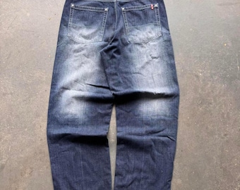 Y2K SouthPole Red Tab Faded Wide Leg Baggy Jeans Size 36x34