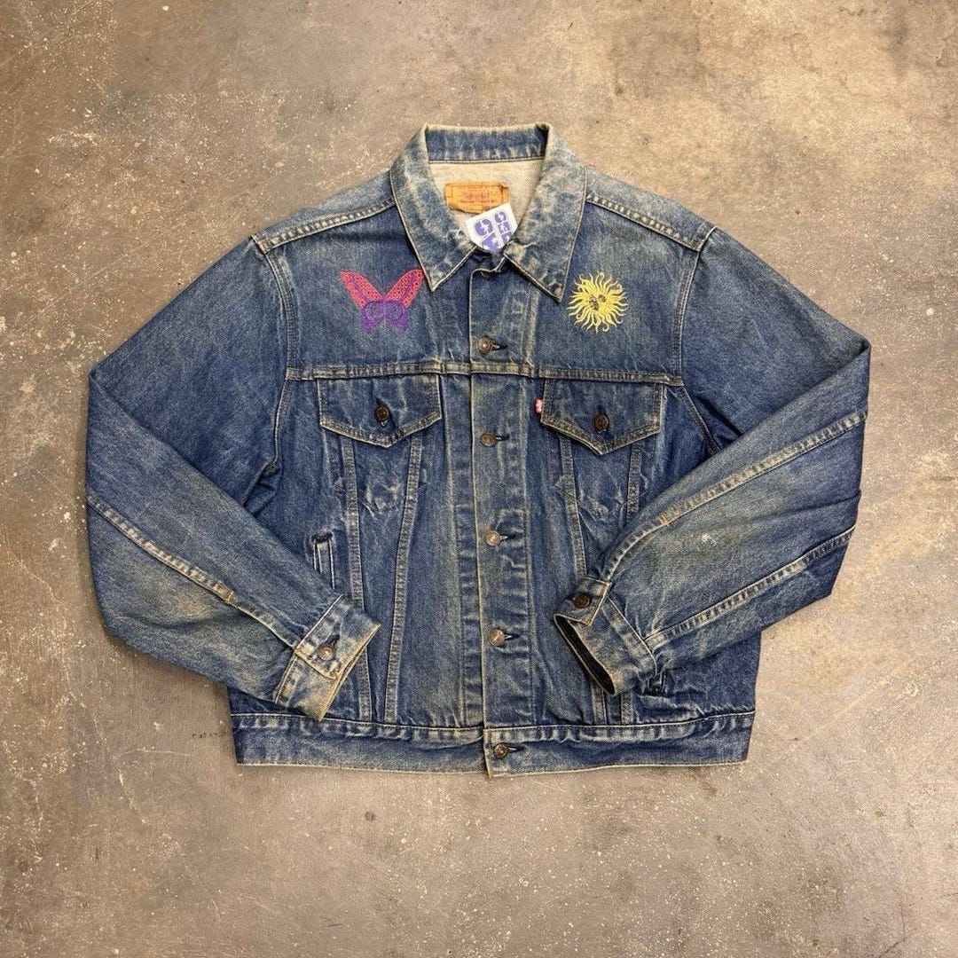 Levis Vintage Embroidered Jean Jacket Size 46 XL Big Back Hit - Etsy