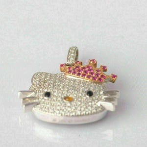 Colgante de gatito con diamantes de talla redonda de 1,00 ct, chapado en oro de dos tonos de 14 quilates, regalo para él, cumpleaños,