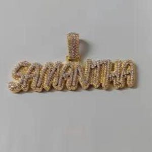 Colgante de moissanita personalizado con nombre - Plata bañada en oro, moissanita de 3 quilates con acabado brillante, regalo personalizado para hombre y mujer, ideal para ella y para él.